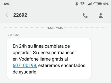 sms de comienzo de amago de Vodafone