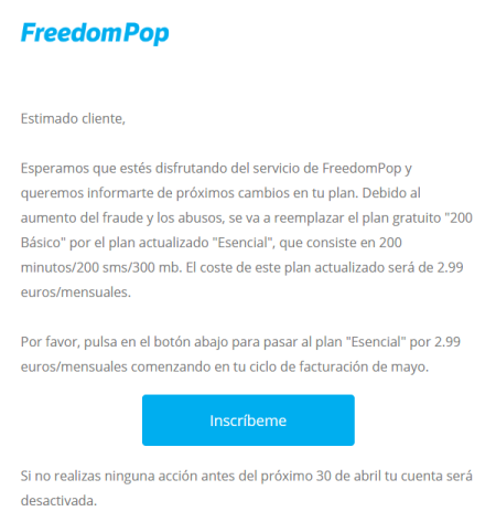 FreedomPop cambia plan gratis por esencial de 2,99 euros al mes